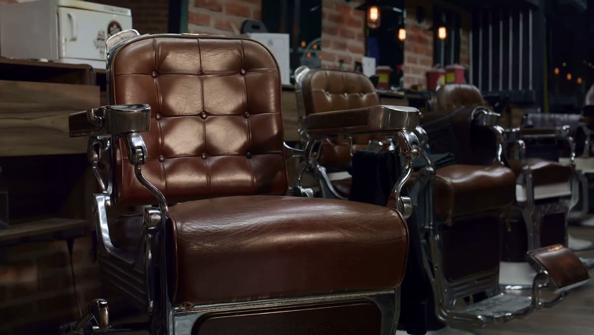 Row of vintage leather barber chairs